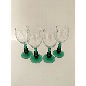 Libbey Christmas Tree Wine Glasses Green Stemmed Holiday Drinkware Lot of 4